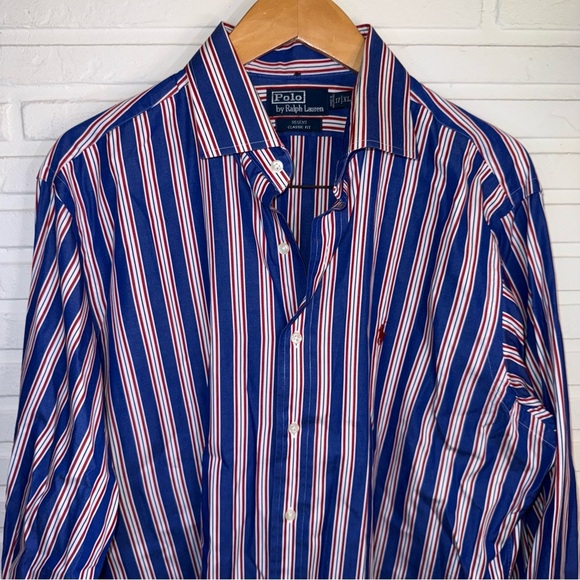 Polo Ralph Lauren Blue Striped Cotton Long Sleeve  Button Up, Men’s Size XL - Picture 2 of 8